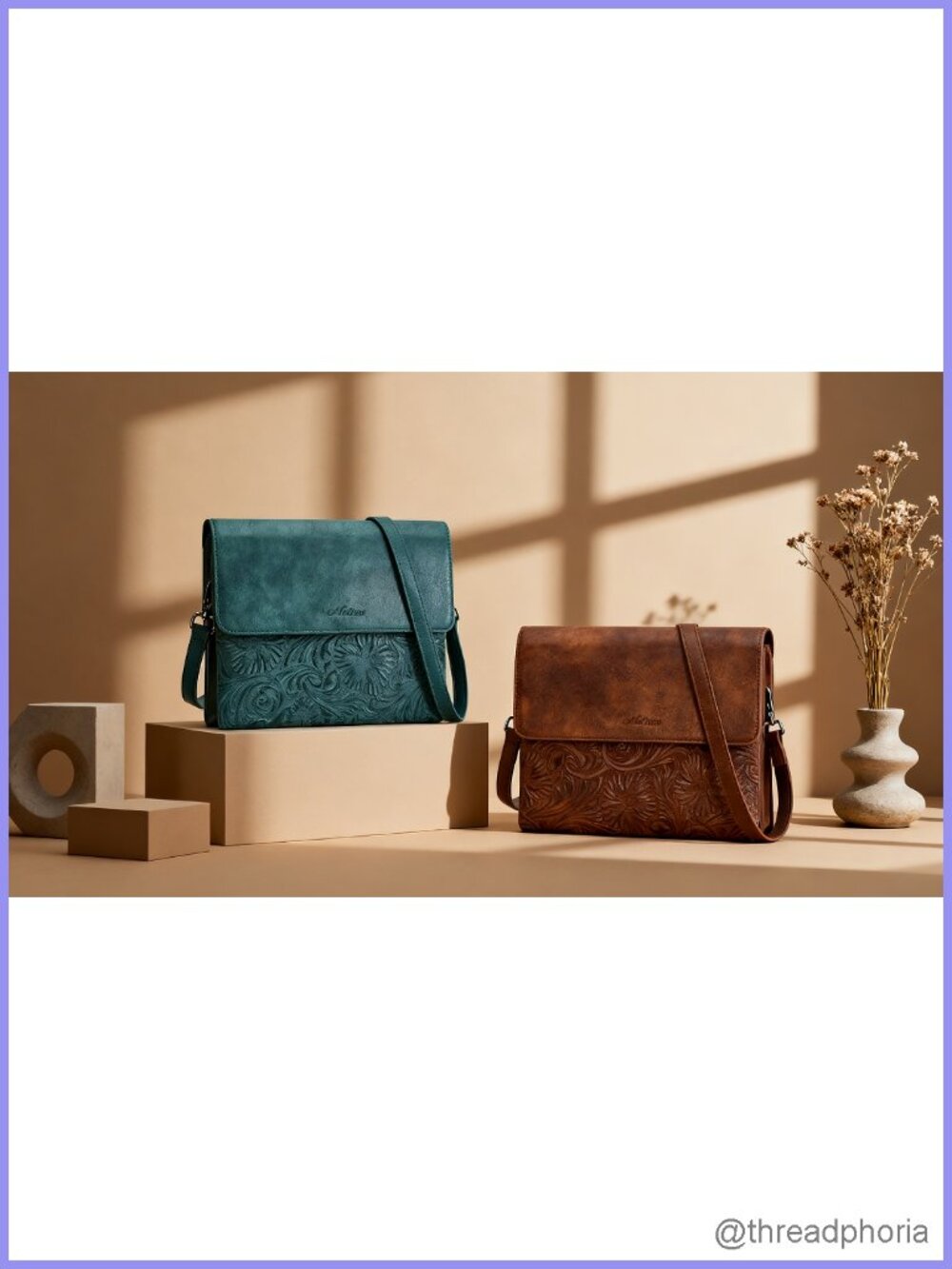 Vegan Leather Crossbody Bag for Women with Phone Pocket and Adjustable Strap - Picture 6 of 6